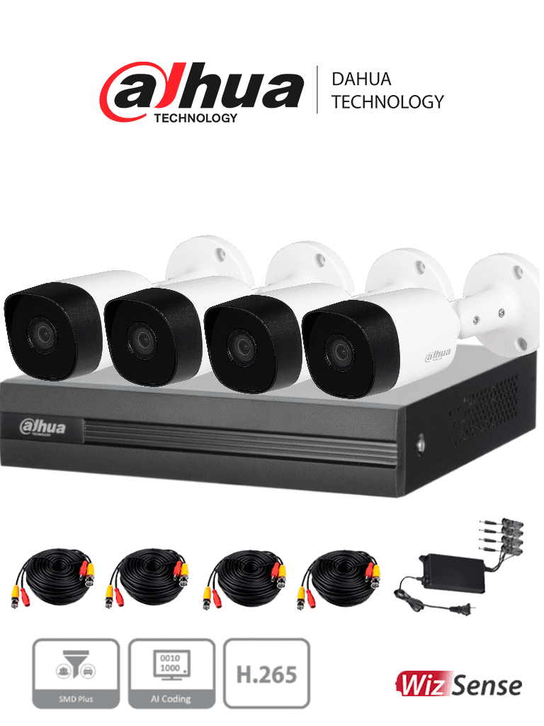 DAHUA KITXVR1B04H-I+4B2A51 -Kit de 4 Ch de 5 MP/ DVR Cooper-I WizSense/Con IA/ H.265+/4 Camaras B2A51 Metalicas/4 Ch + 1 IP o Hasta 5 Ch IP/ 4 Ch SMD Plus/Busqueda de Humanos y Vehiculos/Accesorios Incluidos DAHUA KITXVR1B04H-I+4B2A51 -Kit de 4 Ch de 5 MP/ DVR Cooper-I WizSense/Con IA/ H.265+/4 Camaras B2A51 Metalicas/4 Ch + 1 IP o Hasta 5 Ch IP/ 4 Ch SMD Plus/Busqueda de Humanos y Vehiculos/Accesorios Incluidos
